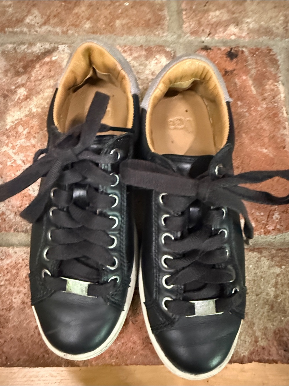 UGG Black Leather Low-Top Sneakers with Tan Lining